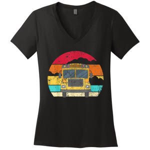 Retro Yellow School Bus For School Bus Driver And Busman Women's V-Neck T-Shirt