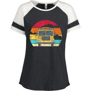 Retro Yellow School Bus For School Bus Driver And Busman Enza Ladies Jersey Colorblock Tee