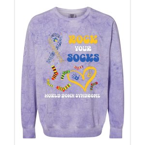 Rock Your Socks T21 Man Down Syndrome Awareness Colorblast Crewneck Sweatshirt