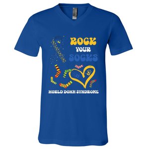 Rock Your Socks T21 Man Down Syndrome Awareness V-Neck T-Shirt