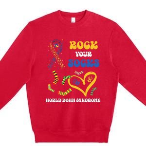 Rock Your Socks T21 Man Down Syndrome Awareness Premium Crewneck Sweatshirt