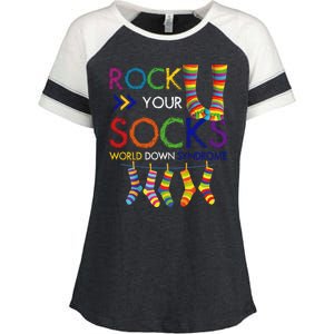 Rock Your Socks World Down Syndrome Awareness Enza Ladies Jersey Colorblock Tee