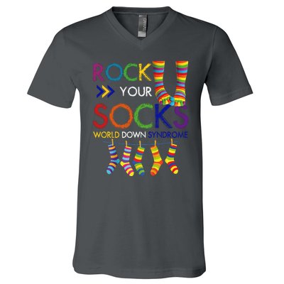 Rock Your Socks World Down Syndrome Awareness V-Neck T-Shirt