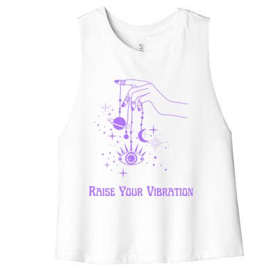 Raise Your Vibration New Age Purple Law Of Attraction Cute Gift Women's Racerback Cropped Tank