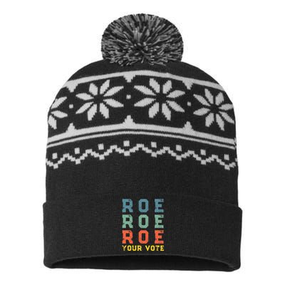 Roe Your Vote Pro Choice Vintage Retro USA-Made Snowflake Beanie