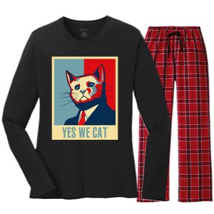 Retro Yes We Cat Funny Cat Lover Pet Owner Women's Long Sleeve Flannel Pajama Set 