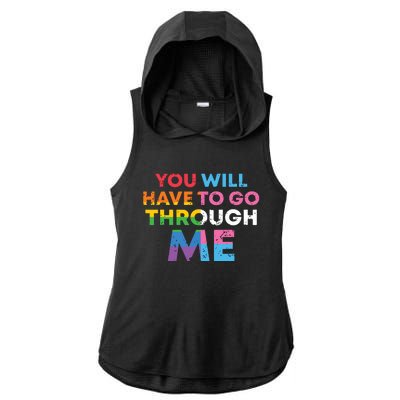 Retro You Will Have To Go Through Me Lgbtq Ladies PosiCharge Tri-Blend Wicking Draft Hoodie Tank