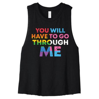 Retro You Will Have To Go Through Me Lgbtq Women's Racerback Cropped Tank