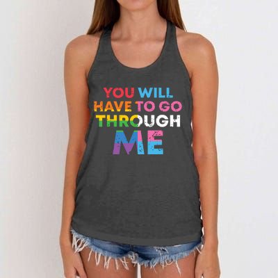 Retro You Will Have To Go Through Me Lgbtq Women's Knotted Racerback Tank