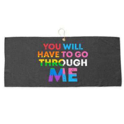 Retro You Will Have To Go Through Me Lgbtq Large Microfiber Waffle Golf Towel