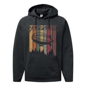 Retro Zeppelin 70s 80s Dirigible Airship Zepelin Zepplin Performance Fleece Hoodie