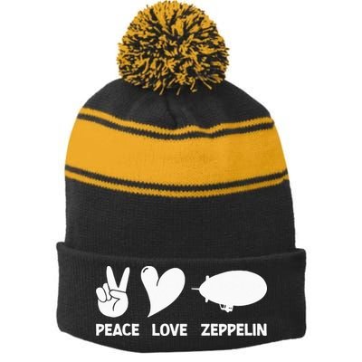 Retro Zeppelin 70s 80s Dirigible Airship Zepelin Zepplin Stripe Pom Pom Beanie
