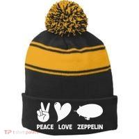 Retro Zeppelin 70s 80s Dirigible Airship Zepelin Zepplin Stripe Pom Pom Beanie