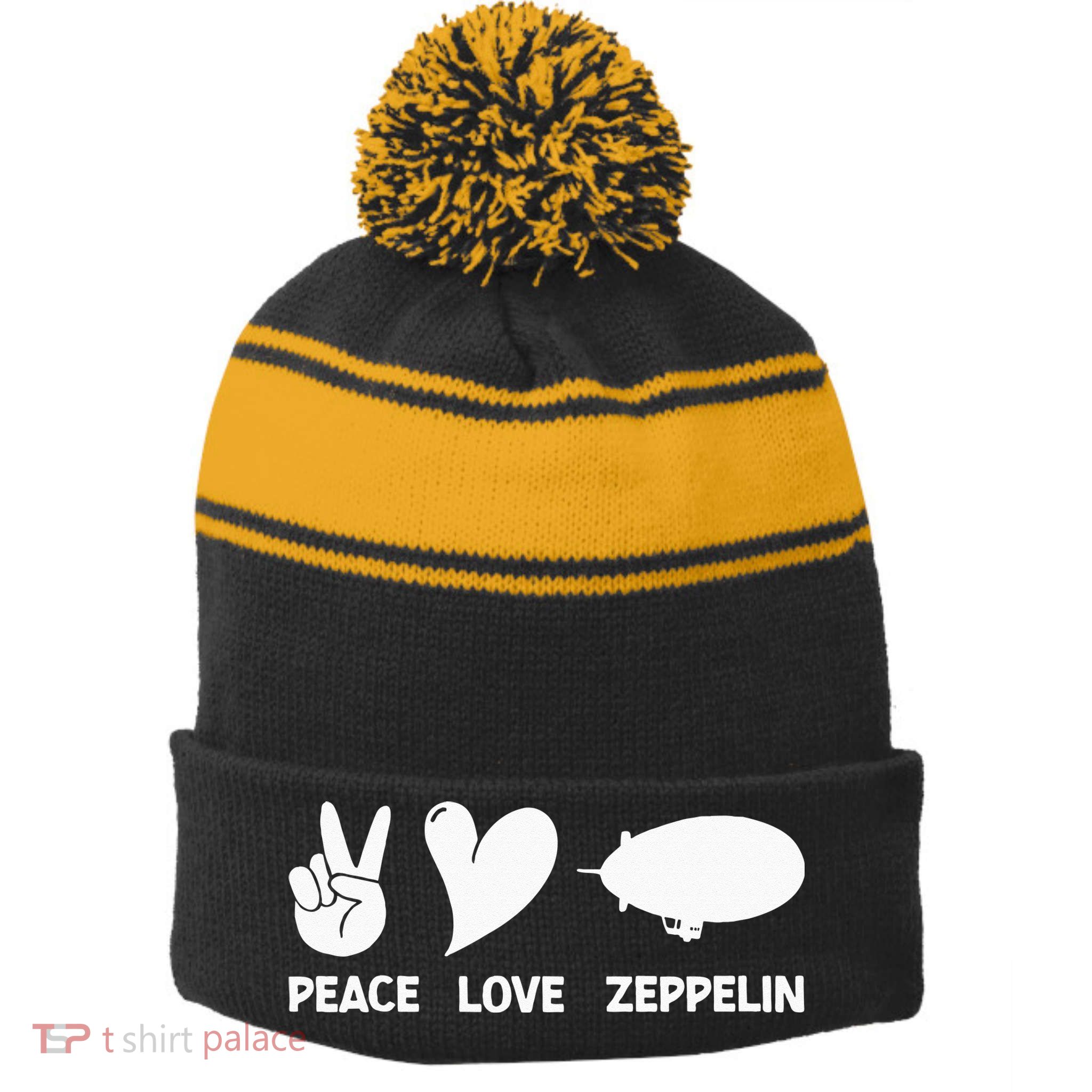 Retro Zeppelin 70s 80s Dirigible Airship Zepelin Zepplin Stripe Pom Pom Beanie
