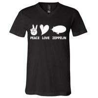Retro Zeppelin 70s 80s Dirigible Airship Zepelin Zepplin V-Neck T-Shirt