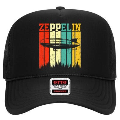 Retro Zeppelin 70s 80s Dirigible Airship Zepelin High Crown Mesh Back Trucker Hat