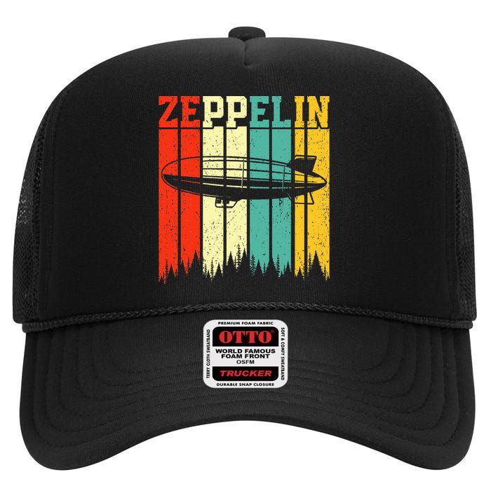 Retro Zeppelin 70s 80s Dirigible Airship Zepelin High Crown Mesh Back Trucker Hat