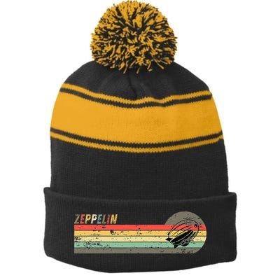 Retro Zeppelin 70s 80s Dirigible Stripe Pom Pom Beanie