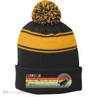 Retro Zeppelin 70s 80s Dirigible Stripe Pom Pom Beanie
