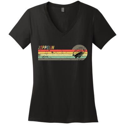 Retro Zeppelin 70s 80s Dirigible Women's V-Neck T-Shirt