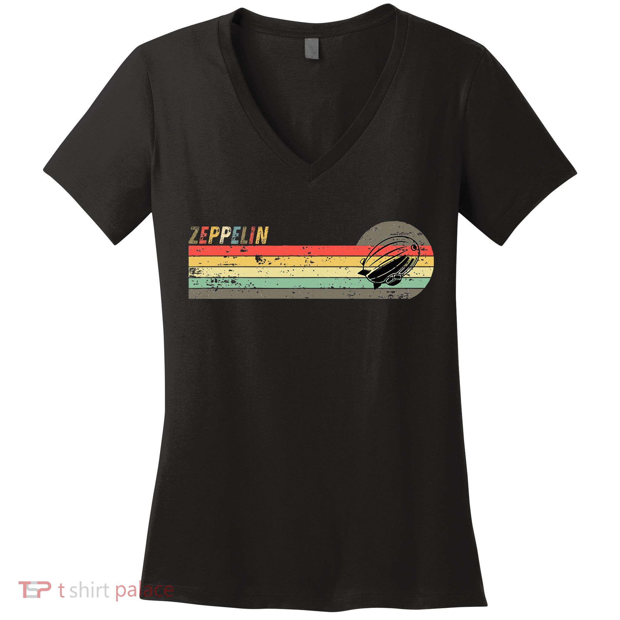 Retro Zeppelin 70s 80s Dirigible Women's V-Neck T-Shirt