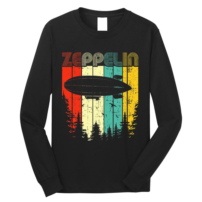 Retro Zeppelin 70s 80s Dirigible Airship Zepelin Zepplin Long Sleeve Shirt