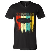 Retro Zeppelin 70s 80s Dirigible Airship Zepelin Zepplin V-Neck T-Shirt