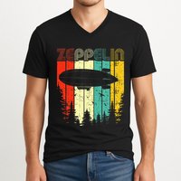 Retro Zeppelin 70s 80s Dirigible Airship Zepelin Zepplin V-Neck T-Shirt