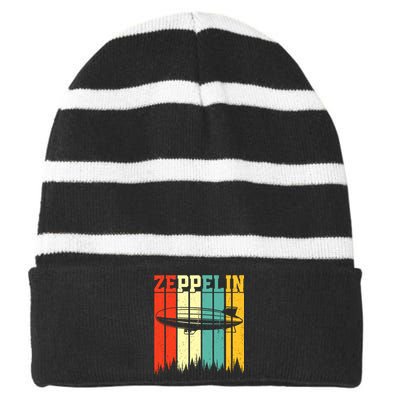 Retro Zeppelin 70s 80s Dirigible Airship Zepelin Zepplin Striped Beanie with Solid Band