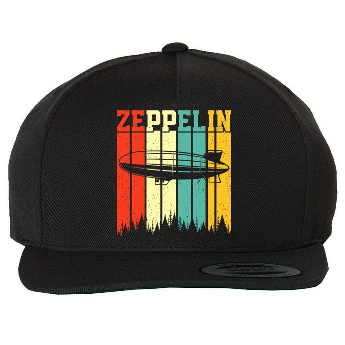 Retro Zeppelin 70s 80s Dirigible Airship Zepelin Zepplin Wool Snapback Cap