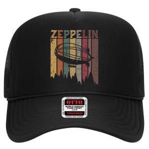 Retro Zeppelin 70s 80s Dirigible Airship Zepelin Zepplin High Crown Mesh Back Trucker Hat