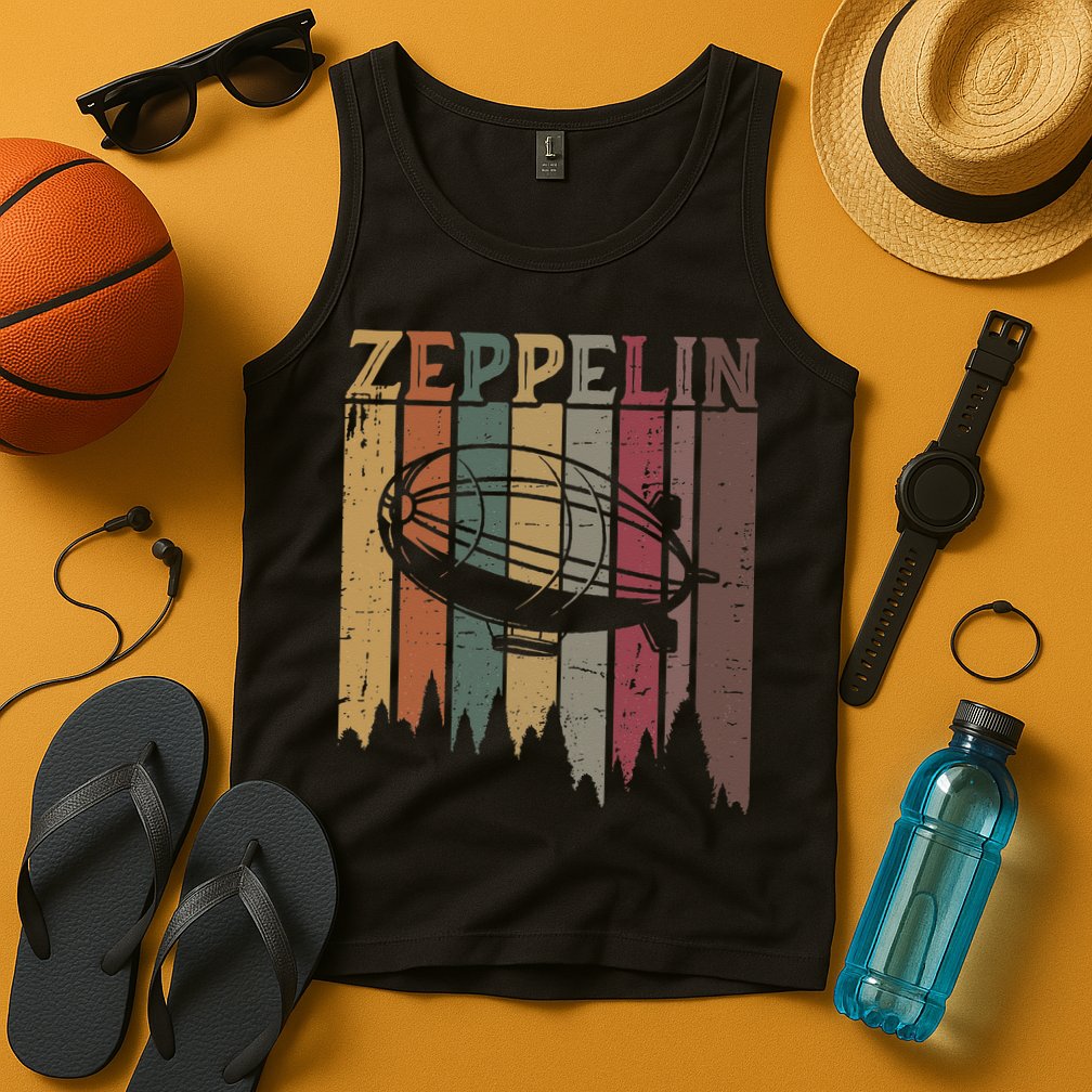 Retro Zeppelin 70s 80s Dirigible Airship Zepelin Zepplin Tank Top