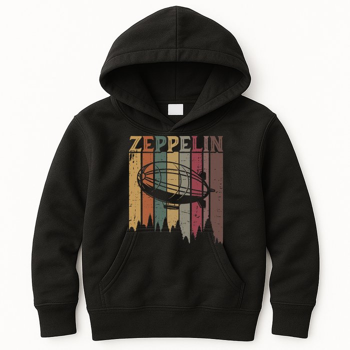 Retro Zeppelin 70s 80s Dirigible Airship Zepelin Zepplin Kids Hoodie