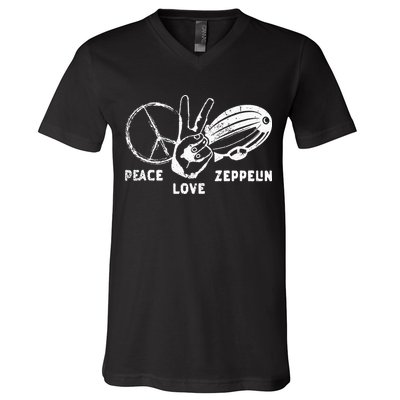 Retro Zeppelin 70s 80s Dirigible Airship Zepelin Zepplin V-Neck T-Shirt