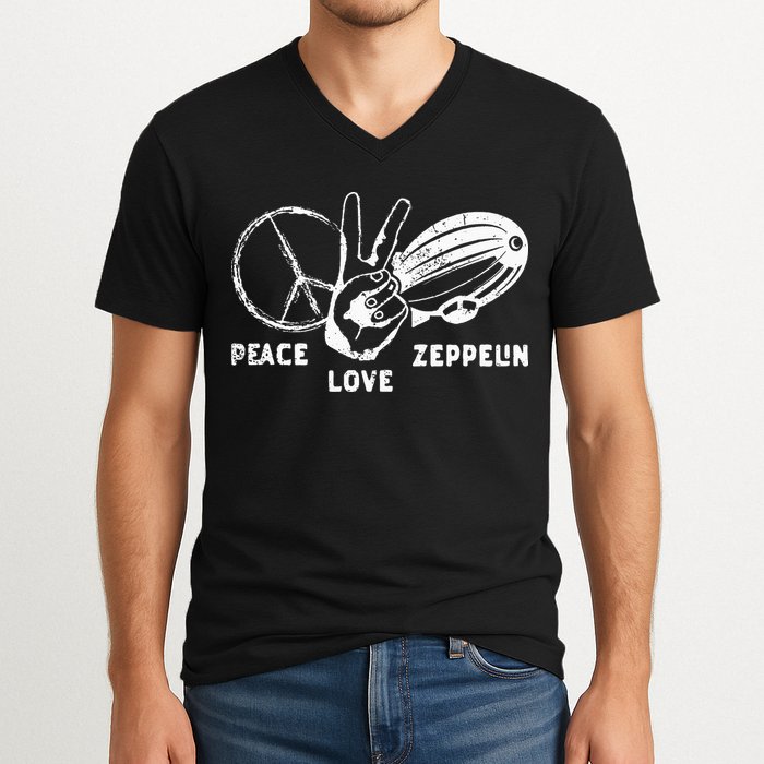Retro Zeppelin 70s 80s Dirigible Airship Zepelin Zepplin V-Neck T-Shirt
