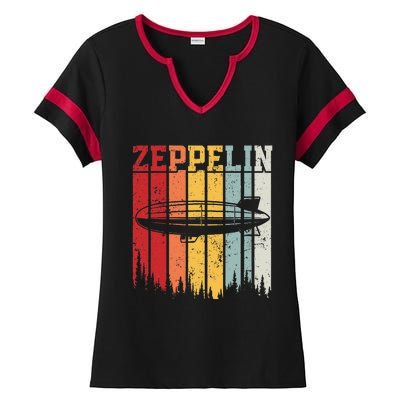 Retro Zeppelin 70s 80s Dirigible Airship Zepelin Zepplin Ladies Halftime Notch Neck Tee