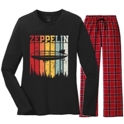 Retro Zeppelin 70s 80s Dirigible Airship Zepelin Zepplin Women's Long Sleeve Flannel Pajama Set 