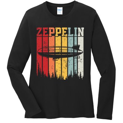 Retro Zeppelin 70s 80s Dirigible Airship Zepelin Zepplin Ladies Long Sleeve Shirt