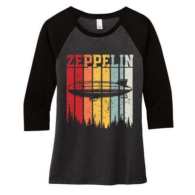 Retro Zeppelin 70s 80s Dirigible Airship Zepelin Zepplin Women's Tri-Blend 3/4-Sleeve Raglan Shirt