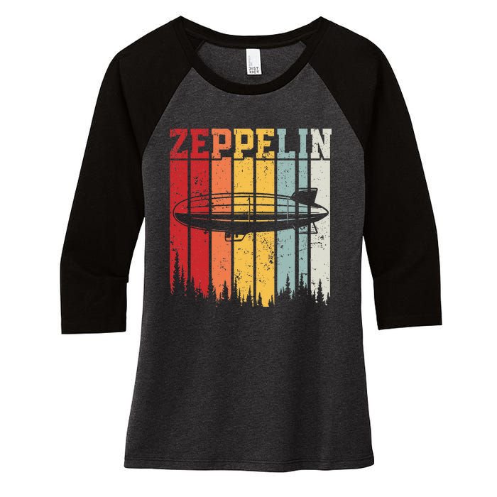 Retro Zeppelin 70s 80s Dirigible Airship Zepelin Zepplin Women's Tri-Blend 3/4-Sleeve Raglan Shirt