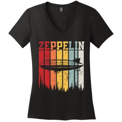 Retro Zeppelin 70s 80s Dirigible Airship Zepelin Zepplin Women's V-Neck T-Shirt