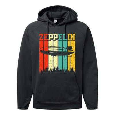 Retro Zeppelin 70s 80s Dirigible Airship Zepelin Zepplin Performance Fleece Hoodie