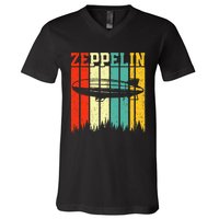 Retro Zeppelin 70s 80s Dirigible Airship Zepelin Zepplin V-Neck T-Shirt