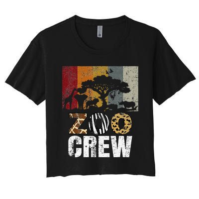 Retro Zoo Crew Safari Wildlife Family Zoo Day Trip Matching Women's Crop Top Tee