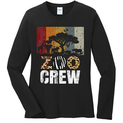 Retro Zoo Crew Safari Wildlife Family Zoo Day Trip Matching Ladies Long Sleeve Shirt