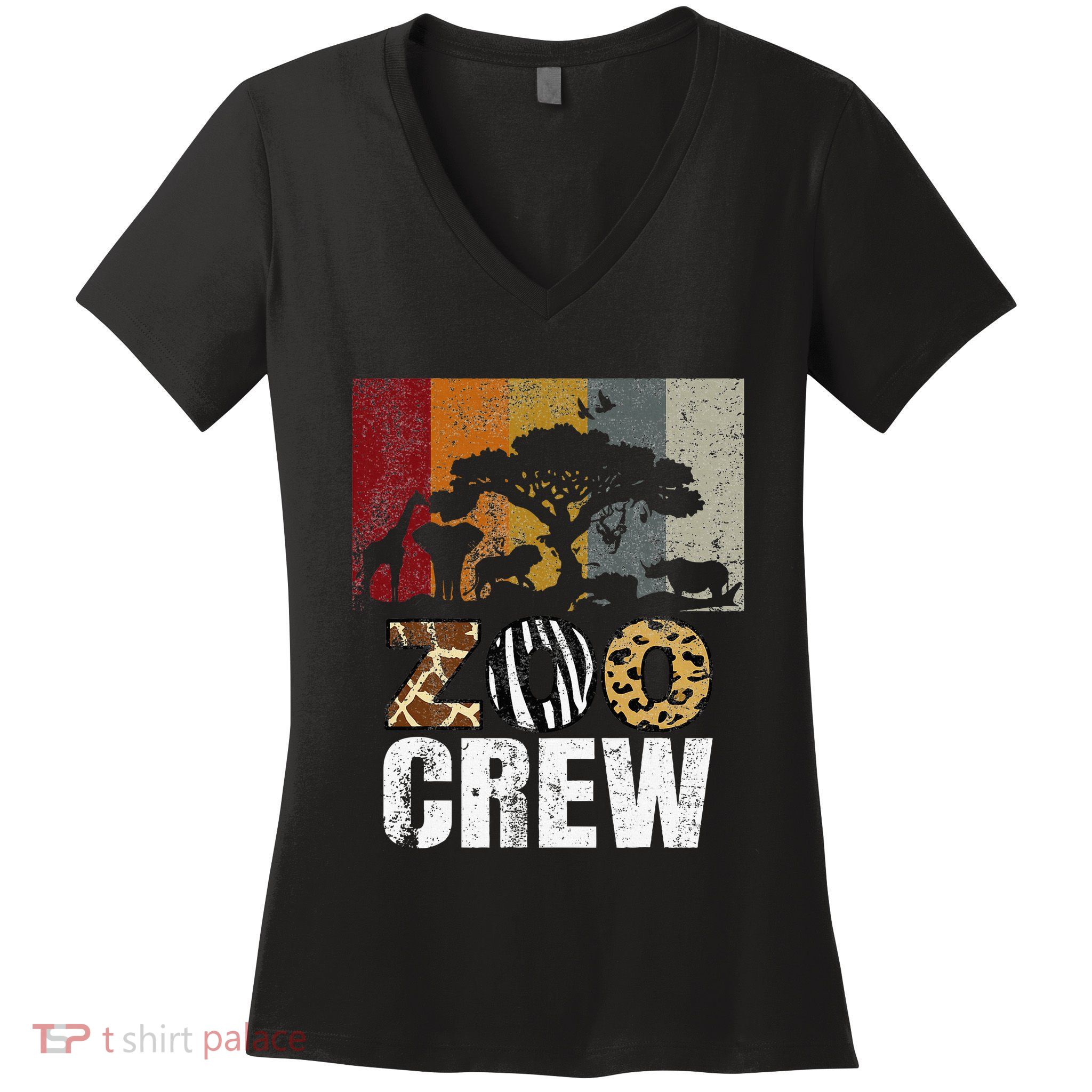 Retro Zoo Crew Safari Wildlife Family Zoo Day Trip Matching Women's V-Neck T-Shirt