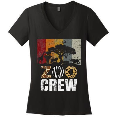 Retro Zoo Crew Safari Wildlife Family Zoo Day Trip Matching Women's V-Neck T-Shirt