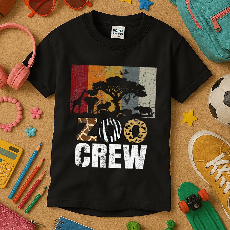 Retro Zoo Crew Safari Wildlife Family Zoo Day Trip Matching Kids T-Shirt
