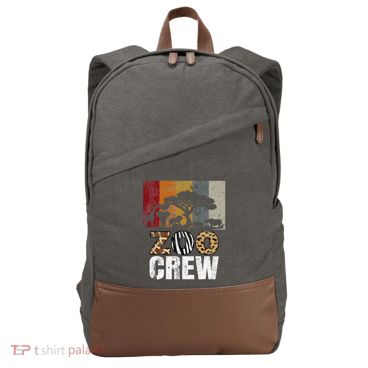 Retro Zoo Crew Safari Wildlife Family Zoo Day Trip Matching Cotton Canvas Backpack