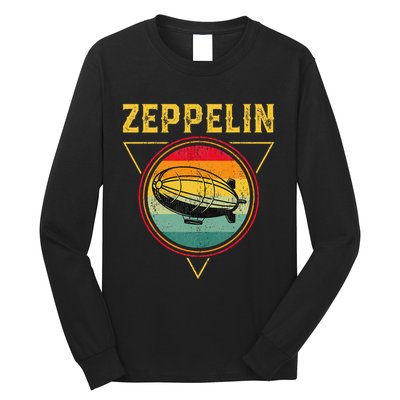 Retro Zeppelin Funny Dirigible Blimp Airship 70s 80s Long Sleeve Shirt